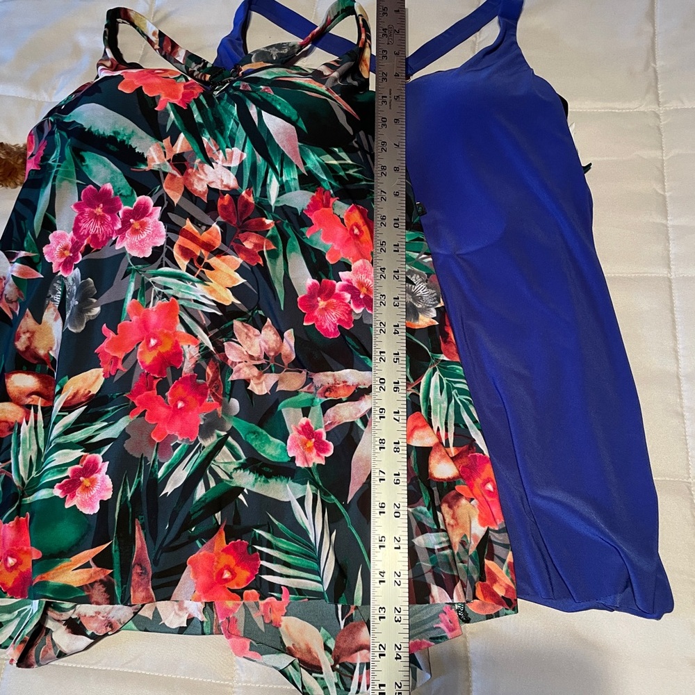 Aqua Green Floral and Blue Swim Tops - Picture 5 of 5